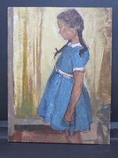 Delightful Portrait of Young Girl Mid 20th Century Oil Modern British