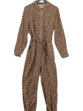 Hush Women's Jumpsuit UK 16 Brown Animal Print 100% Cotton Tapered Jumpsuit