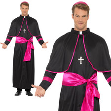 Adults Cardinal Costume Black Pink Bishop Priest Vicar Fancy Dress Outfit