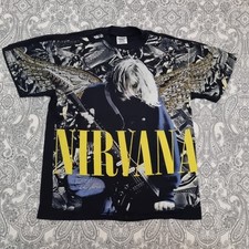 Nirvana Kurt Cobain AOP Single Stitch T-Shirt All Over Print VTG Modern Large
