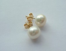 Fabulous Large 10mm 9ct Yellow Gold Real Pearl Button Stud Earrings