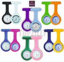 2Pcs Silicon Nurse Watch Tunic Quartz Fob Pocket Brooch Washable +FREE BATTERIES