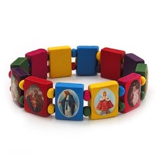 Stretch Multicoloured Wooden Saints Bracelet / Jesus Bracelet / All Saints
