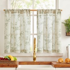 Green Floral Kitchen Curtains