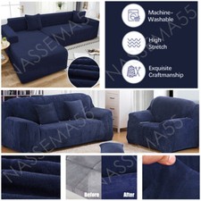 VELVET Elastic STRETCH SOFA COVERS Slipcover Protector Settee 1/2/3/4 Seater