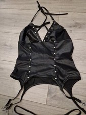 BNWOT Lust By Teensy Weensy Black Satin Studded Cami Suspender Size 10-12 