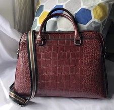 Women’s Leather Briefcase Laptop Shoulder Commuting Office Handbag - Wine Red
