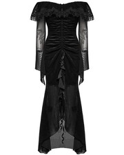 Punk Rave Daily Life Gothic Velvet Mesh Ruched Off-Shoulder Evening Dress