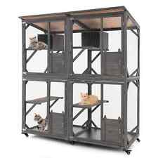 Indoor Cat Cage Playpen Catio Kitten Enclosure on Wheels w/ Roof-Grey