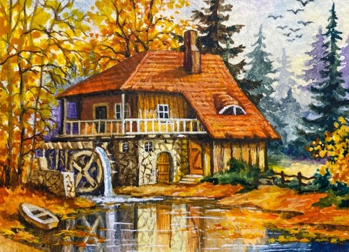 Watercolor painting autumn - watercolor,