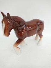 Vintage Brown Glazed Ceramic Clydesdale Horse Figurine Ornament Collectible