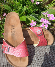 BIRKENSTOCK BIRKI'S SANDALS NARROW FIT UK 4.5-EU 37METALLIC CORAL PINK.CROC USED