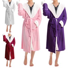 Indoor Housecoat Flannel Hooded Dressing Gown Bathrobe Men Women Unisex UK