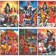 Hindu God Shiv Parivar Print Vintage Shiva Parvati Ganesh Poster Picture Wall