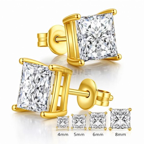 9ct gold square cut - gold, cz