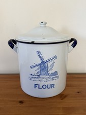 Vintage Enamel Flour Bin White