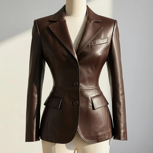 Women genuine leather blazer - women's,