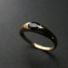 9ct Yellow Gold 375 Onyx Gemstone Solitaire Ring Size 'N' Full Hallmark
