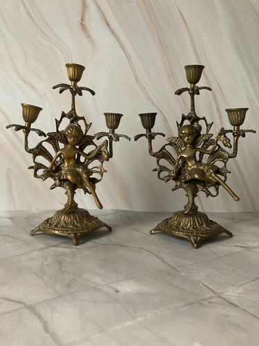 Antique brass cherub - antique,