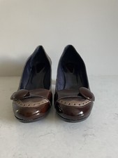 John Lewis brown leather ladies court shoes, stack heel, new
