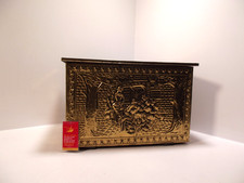 Ornate Brass & Wood Coal Box Fireside Log Bin                                LB8