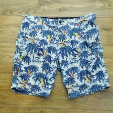 Superdry Chino Shorts Mens XXL 2XL W38 Blue Floral Parrots Hawaiian Summer Beach