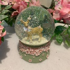 Reindeer Pink Flower Christmas Musical Snow Globe Dome Gisela Graham Hydrangea