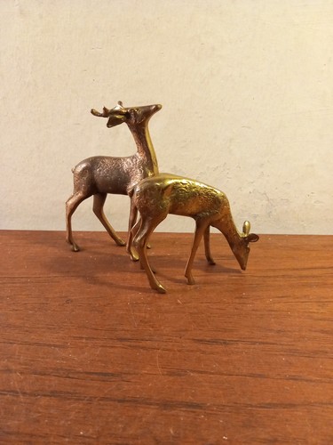 Vintage brass deer figurines - brass,