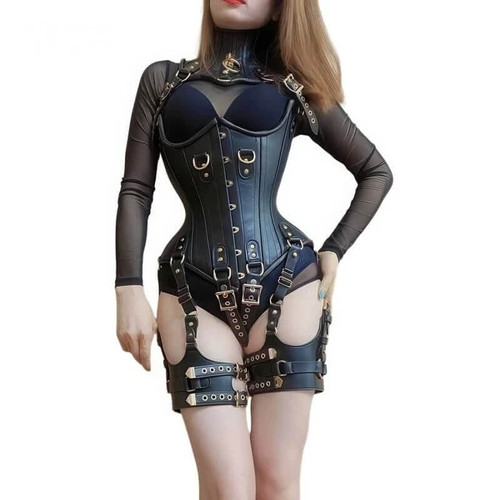 Custom leather restraint dress - leather,