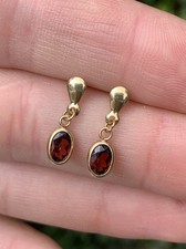 9Ct Gold Garnet Vintage Drop Dangle Earrings ￼