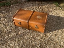 Vintage 1950s Large Travellers Trunk Wooden Framed Metal Banding & Leather Strap
