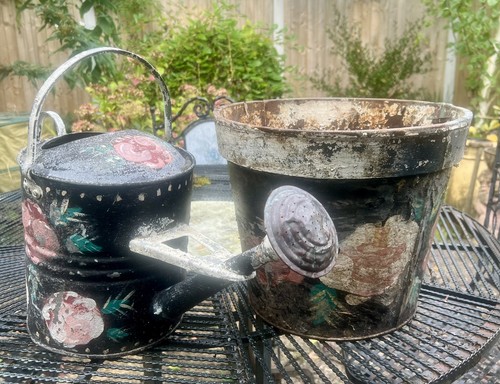 Vintage painted metal watering - painted,