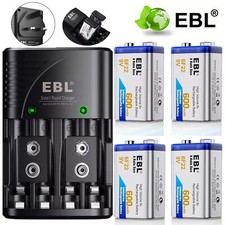 9V Battery 600mAh 9V Rechargeable Lithium Batteries Smart 9V Battery Charger LOT