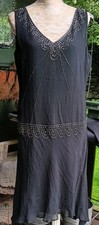 PLANET 100% Silk Black Beaded Vintage Cocktail  Flapper style Gatsby Dress uk 14