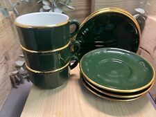 Apilco - 3 x Trio of cup saucer plate Vintage French Bistro Ware -  Green & Gold