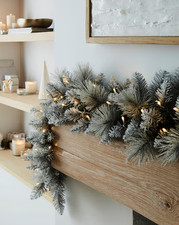 Grey Glitter Garland 50 Warm White LED Lights Christmas Decoration - 1.8m long