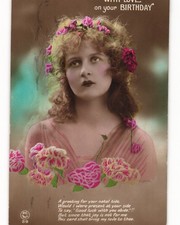 French Birthday Postcard Woman