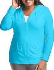 Hanes Women's Jersey Full Zip Hoodie, Amaranth, Medium Aqua Blue 2XL