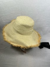 PRIMARK LADIES BEIGE 100% PAPER CHIFFON NECK FLAP WIDE BRIM HAT UK 1 SIZE HT008
