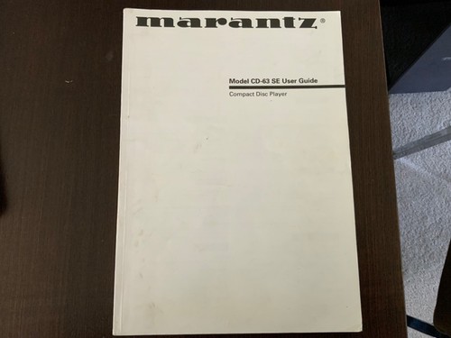 Marantz cd user guide - marantz, cd-63-se