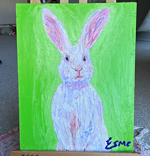 Hello bunny original oil - “hello,