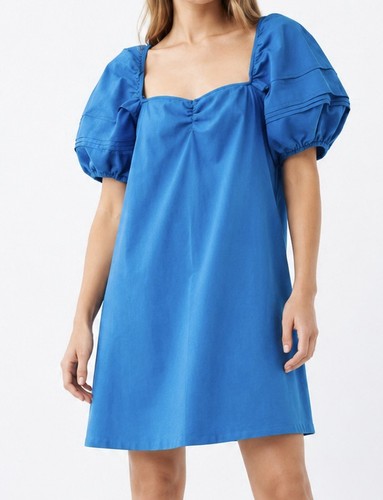 Zara blue square neck puff - zara,