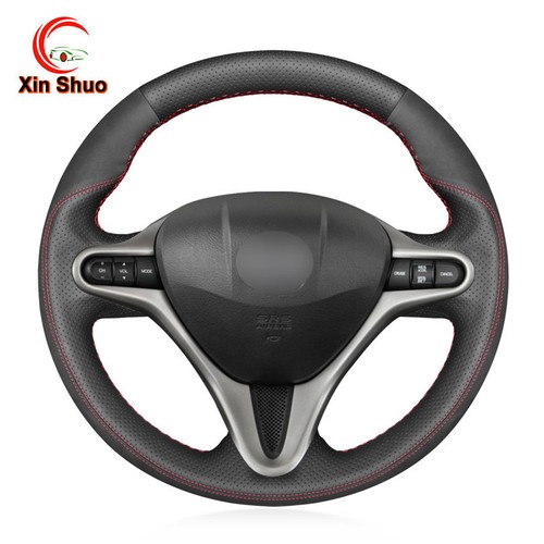 Black top leather car steering - top,
