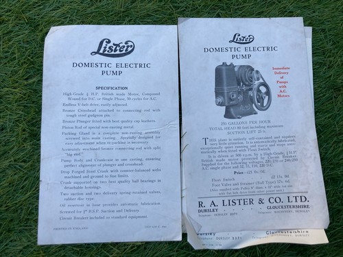 Lister domestic electric pump - domestic,