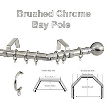 Bay Window Curtain Pole 3 & 5 Side Brushed Chrome 28mm Passing Brackets C Rings