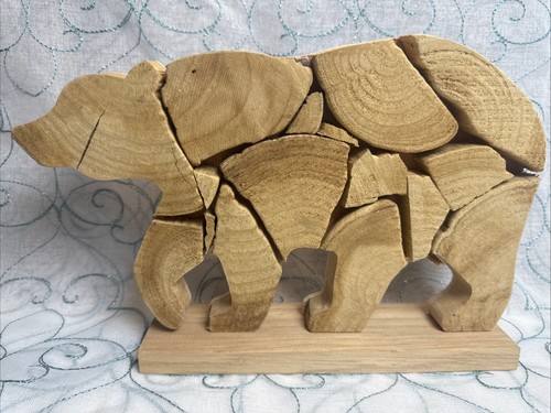 Rustic wooden bear figurine - wooden,