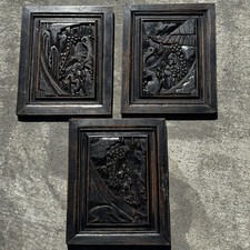 Set Of 3 Vintage Antique? Hand Carved Wall Wood Panel Decor Storyboards Hanging