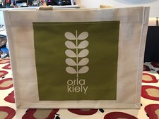 ORLA KIELY LIME GREEN AND CREAM STEM PATTERN JUTE BAG FROM THEIR LONDON STORE