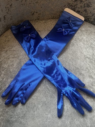 Evening gloves blue bow - gloves, faux