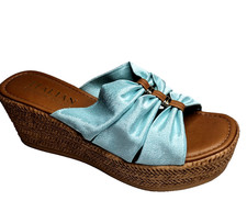 ITALIAN SHOEMAKER Size 9 Turquoise Made in Italy Wedge Slip on Mule Sandal Shoes